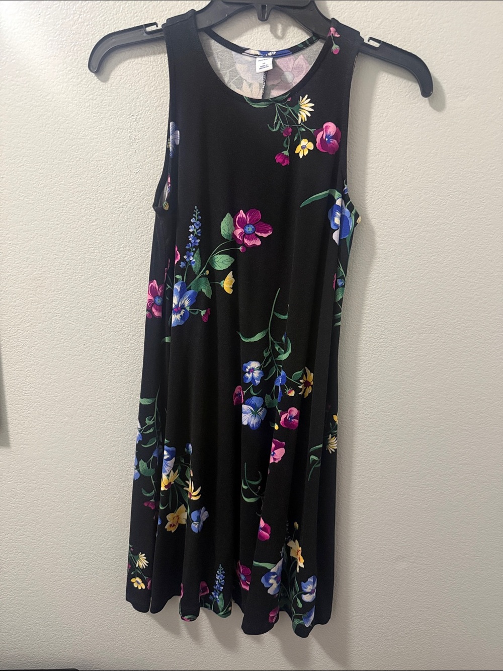 Old Navy Black Midi Dress with Multicolor Floral Print